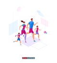 Sport Time concept. Running man, woman and children. Happy Family. Template for your design works. Vector graphics. Royalty Free Stock Photo